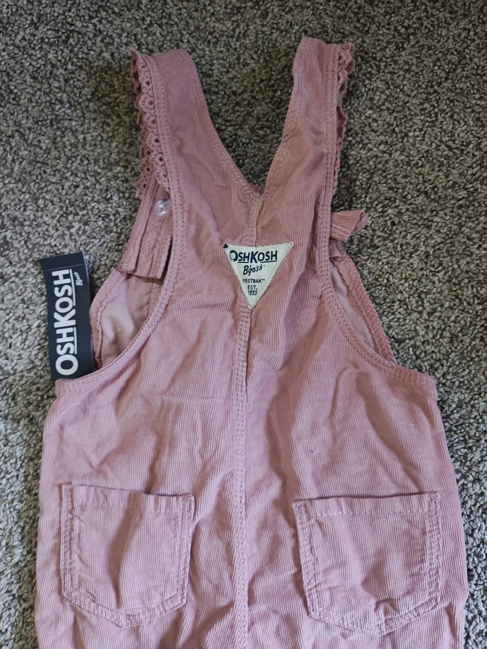 OshKosh B'gosh Corduroy Pink Toddler Lace-Trim Overalls Size 18 Mo